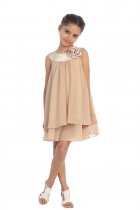 Taupe Satin bib necklin & chiffon A-line flower girl dress
