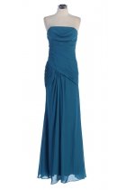 Teal Chiffon Strapless Gathered Wrapped Dropped Waistline Elegant Bridesmaid & Prom Gown
