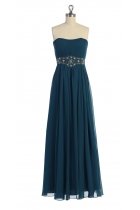 Teal Gorgeous Chiffon Strapless Beaded Waistband Pleated Bridesmaid & Prom Dress