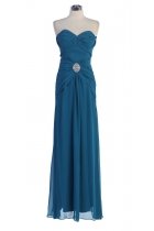 Teal Strapless Sweetheart Twist & Gathered Chiffon Long Bridesmaid & Prom Dress