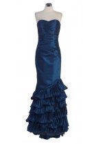 Teal Taffeta Strapless Sweetheart Pleats Detail on Hem Mermaid Long Bredes Dress