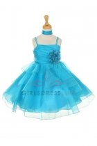 Turquoise Asymmetric Layered Ruffle Flower Girl Dress