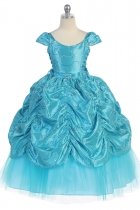 Turquoise Embroidered Cinderella Dress with Cap Sleeves