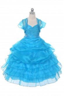 Turquoise Extravagent Organza Pageant Dress with Lace & Beads Turquoise Extravagent Organza Pageant Dress with Lace & Beads