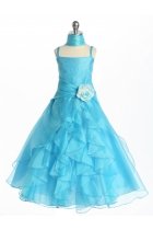 Turquoise Jeweled Bodice Ruffle Layered Flower Girl Dress
