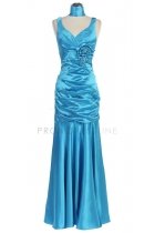 Turquoise Pleated Bodice with Floral Detail Mermaid Bridesmaid Dress