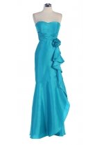 Turquoise Shimmer Taffeta Strapless Sweetheart Ruffled Empirewaistline Trumpet long Bridesmaid Dress