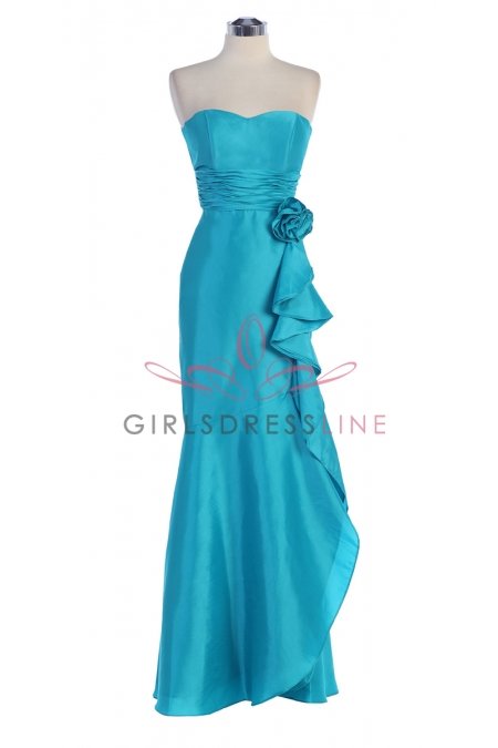 Turquoise Shimmer Taffeta Strapless Sweetheart Ruffled Empirewaistline Trumpet long Bridesmaid Dress