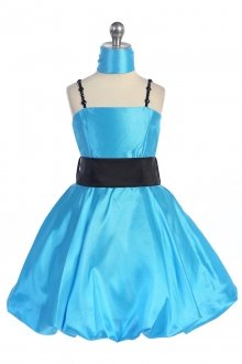 Turquoise Taffetra Jewel Straps Bubbled Hem Short Flower Girl Dress Turquoise Taffetra Jewel Straps Bubbled Hem Short Flower Girl Dress