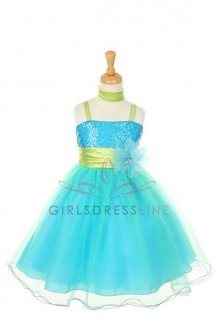 Turquoise/Lime Two Tone Sequined Mesh Illusion Flower Girl Dress Turquoise/Lime Two Tone Sequined Mesh Illusion Flower Girl Dress