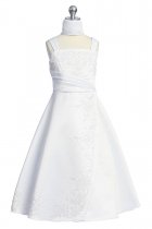 White A-line Satin Flower Girl Dress with Caviar beading