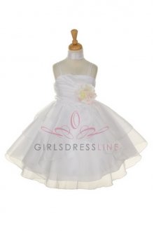 White Asymmetric Layered Ruffle Flower Girl Dress