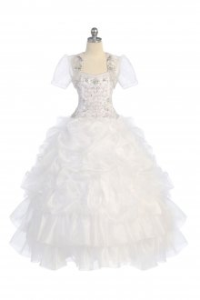 White Ball Gown Dress with Crystal Beaded Bodice