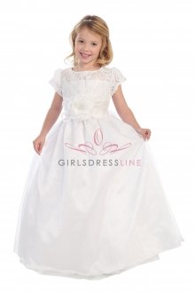 White Cap Sleeves Overlace and Taffeta Flower Girl Dress White Cap Sleeves Overlace and Taffeta Flower Girl Dress