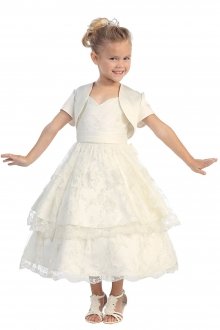Ivory Elegant Lace Layered Sweetheart Dress with Satin Bolero Jacket Ivory Elegant Lace Layered Sweetheart Dress with Satin Bolero Jacket