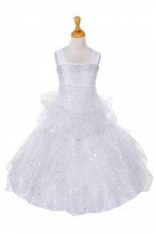 White Elegant Rhinestone Star Printed Pick-Up Flower Girl Dress