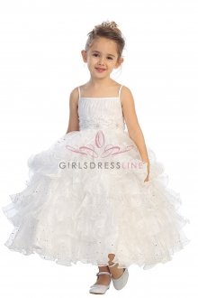 White Embroidered Empire Waistline Ruffled Special Occasion Ball Gown