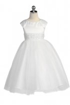 White Embroidered Lace Flower Girl Dress withe Sleeves