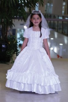 White Embroidered Taffeta Communion Dress MDR1310-WH