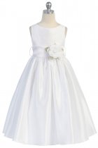 White Flowers and Sash Flower Girl Dress