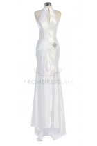 White Halter Satin Long Bridesmaid Dress
