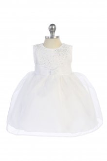 White Infant Classic Organza Dress with Brilliant Sparkles