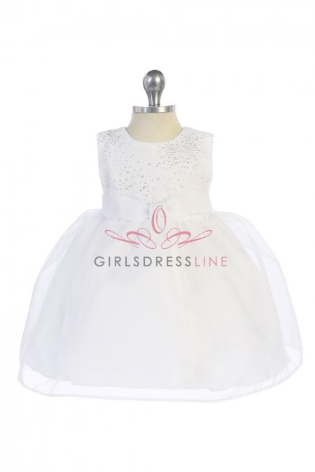 White Infant Classic Organza Dress with Brilliant Sparkles