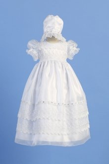 White Lace and Organza Christening Gown