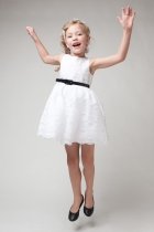 White Lace Flower Girl Dress with Black Sash
