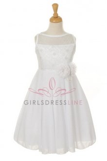 White Metallic Embroidered Bodice Flower Girl Dress