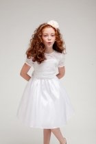 White Poly Lace with Taffeta Flower Girl Dress with Sleeves