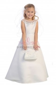 White Satin A-Line Embroidered Communion Girl Dress