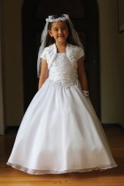 White Satin and Organza Communion Dress MDR1430-WH