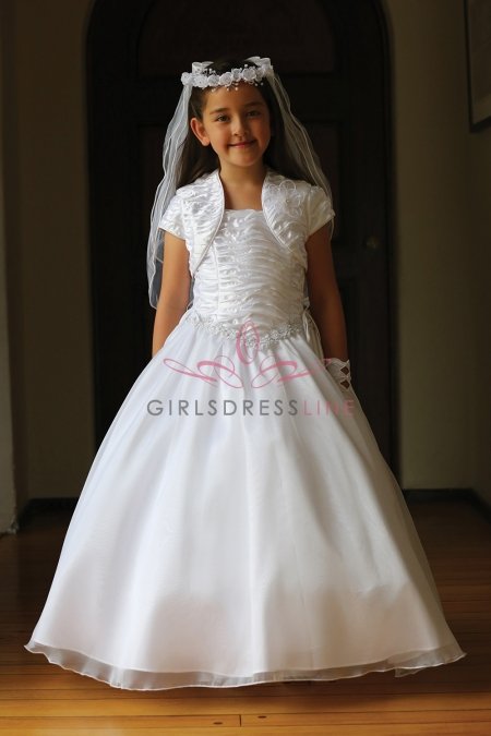 White Satin and Organza Communion Dress MDR1430-WH White Satin and Organza Communion Dress MDR1430-WH