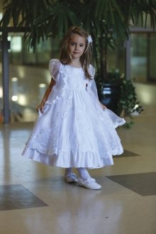 White Satin and Organza Overlay Dress MDR332-WH
