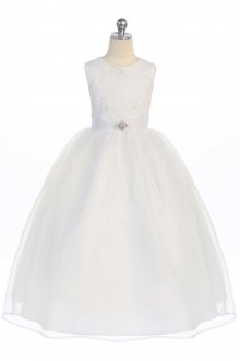 White Sleeveless Organza Flower Girl Dress