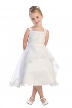 White Sleeveless Organza Satin Embroidered Dress