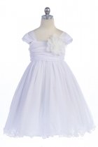 White Soft Tulle Layered Flower Girl Dress with Short Sleeves