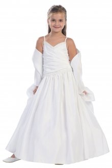 White Spaghetti strap beaded satin A-line dress