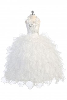 White Taffeta and Organza Halter Communion Dress
