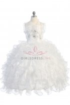 White Taffeta and Organza Ruffle Communion Dress