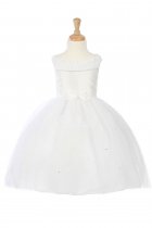 White Taffeta and Tulle Flower Girl Dress