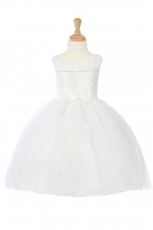White Taffeta and Tulle Flower Girl Dress