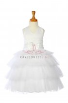 White Taffeta and Tulle Halter V Neck Tiered Princess Dress