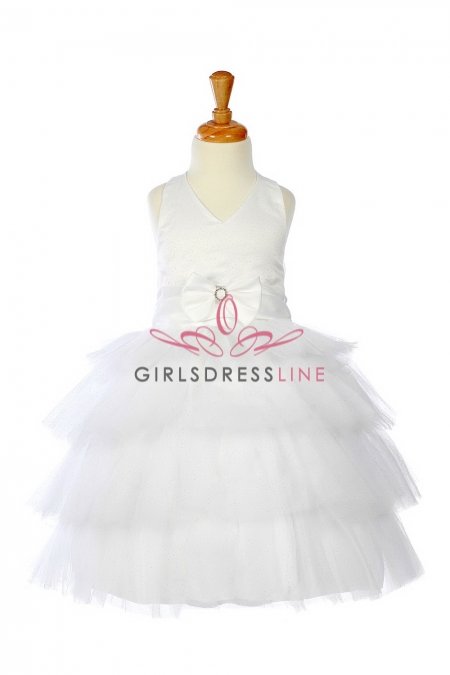 White Taffeta and Tulle Halter V Neck Tiered Princess Dress White Taffeta and Tulle Halter V Neck Tiered Princess Dress