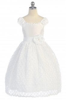White Taffeta Cap Sleeve Flower Girl Dress with Embellished Tulle White Taffeta Cap Sleeve Flower Girl Dress with Embellished Tulle