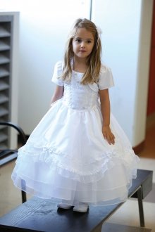 White Taffeta Organza Overlay Dress MDR336-WH