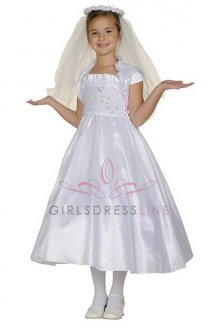 White Taffeta Sequined Flower Girl Dress B2755-WH
