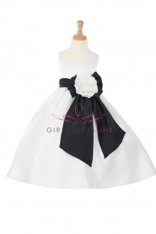 White/Black Bridal Satin A-line Spaghetti Dress with Sash