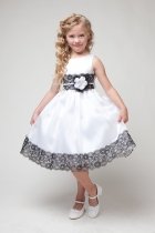 White/Black Satin Lace Flower Girl Dress